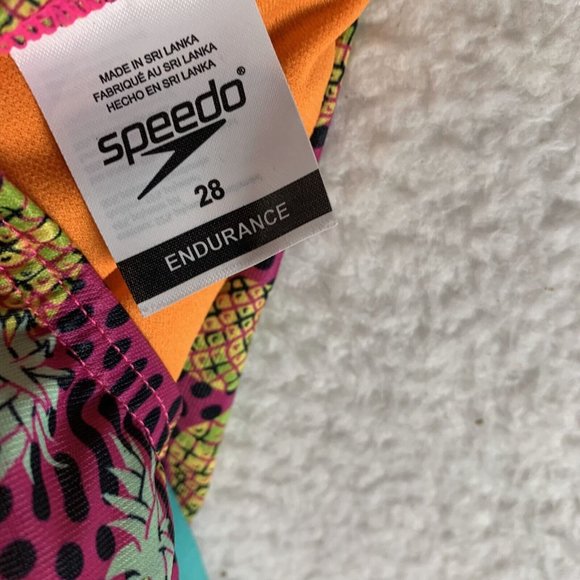 Speedo Swimsuit Womens 28 Pineapple Stretch Tie Back Endurance‎ One Piece 8081 - Picture 4 of 6